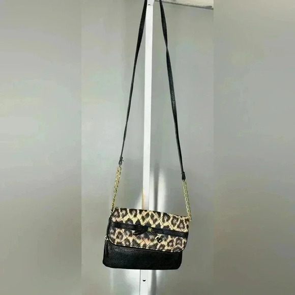 ❤️Jessica Simpson Black & Leopard Print Faux Leather Crossbody Bag - Picture 2 of 7